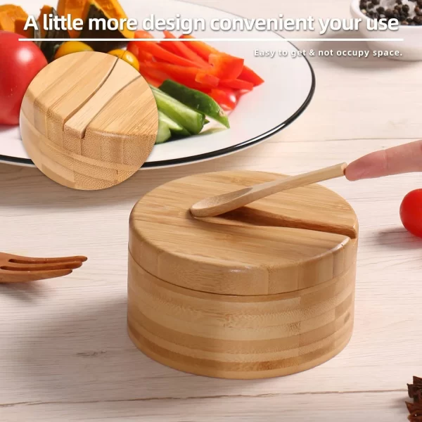 Bamboo Salt Box Solid Pepper Box With Rotating Lid Salt Separator White Sugar Storage Box Kitchen Spice Storage Box - Image 4