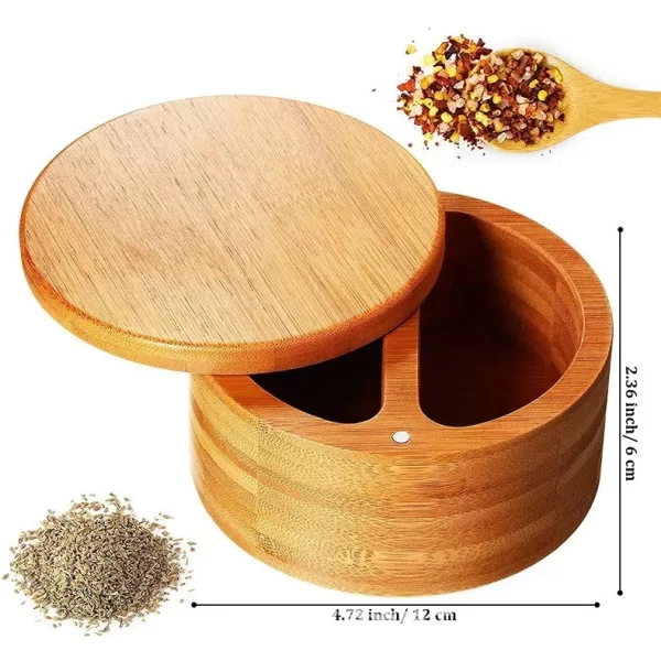 Bamboo Salt Box Solid Pepper Box With Rotating Lid Salt Separator White Sugar Storage Box Kitchen Spice Storage Box - Image 5