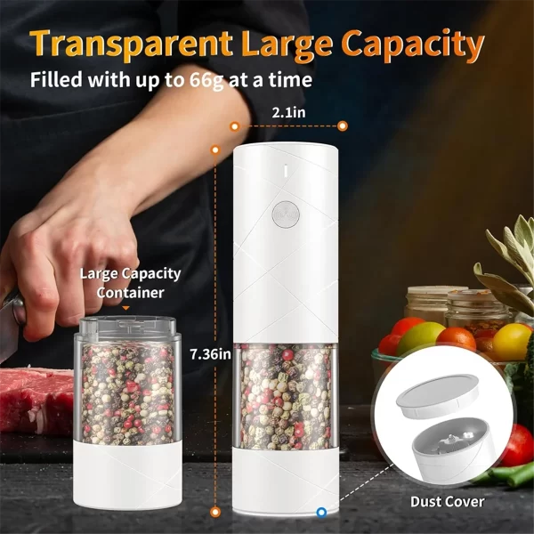 Electric Automatic Mill Pepper and Salt Grinder with LED Light Adjustable Coarseness Spice Grinder Cooking Tool White - Image 5