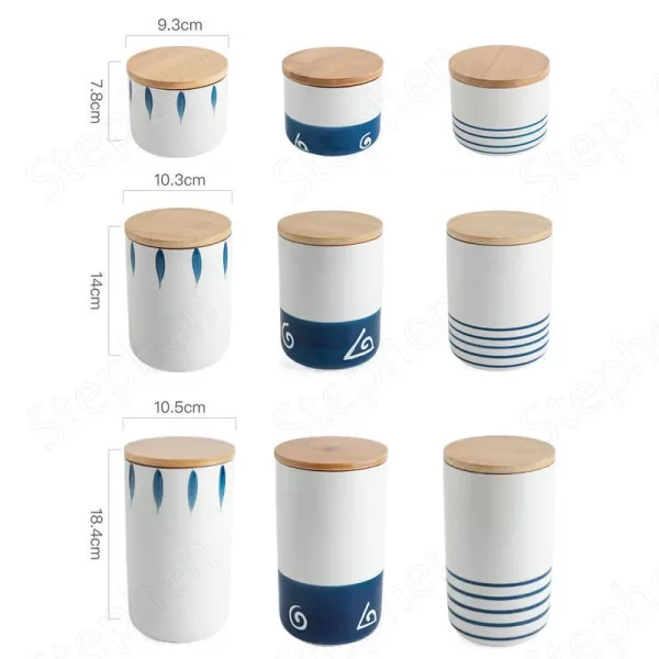 Japanese Modern Mason Jars with Lid Painted Ceramic Pepper White Sugar Cereal Dispenser Bamboo Cover Home Kitchen Canister Sets - Image 6