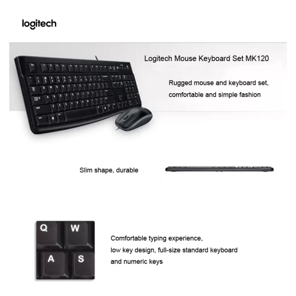 Logitech MK120 Wired Keyboard Mouse Combo Set Optical Mice Wired Keyboard Mouse For Computer - Image 2