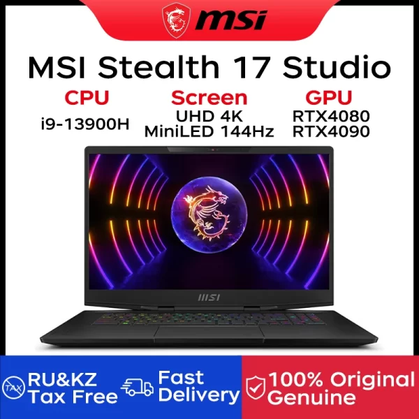 MSI Stealth 17 Studio Gaming Laptop 17.3 Inch UHD 4K MiniLED 144Hz Screen Notebook i9-13900H 64GB 2TB RTX4090 Gaming Computer PC