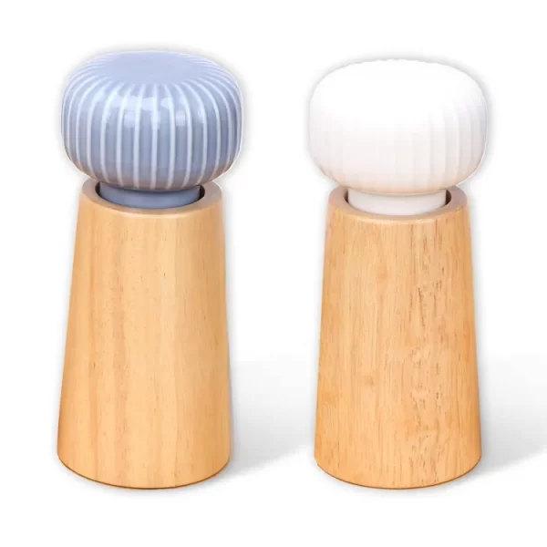 Manual Pepper Grinder Kitchen White Blue Black Grinder Ceramic Lid Grinder Wooden Sea Salt Grinder - Image 5