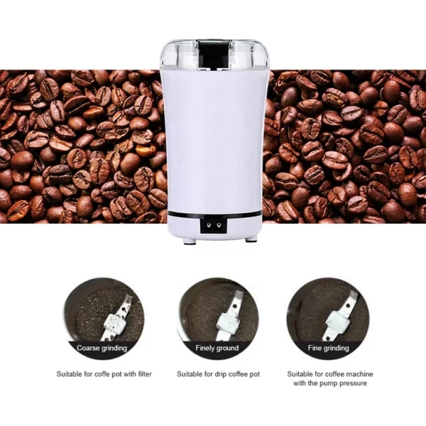 Mini Portable Electric Coffee Bean Grinder Kitchen Tool Herbs Salt Pepper Spices Nuts Crusher EU Plug -White - Image 2