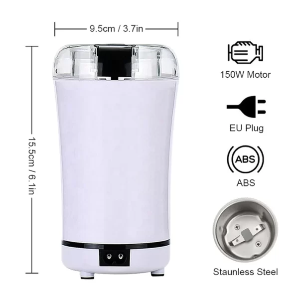 Mini Portable Electric Coffee Bean Grinder Kitchen Tool Herbs Salt Pepper Spices Nuts Crusher EU Plug -White - Image 6