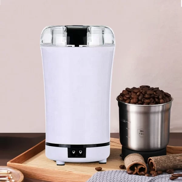 Mini Portable Electric Coffee Bean Grinder Kitchen Tool Herbs Salt Pepper Spices Nuts Crusher EU Plug -White