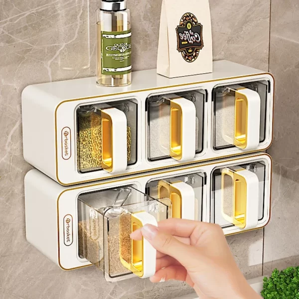 Seasoning Box Home Kitchen Wall-mounted Salt MSG Spice Jar Wall-mounted Combination Set Of Spice Storage Shelf White Organiser